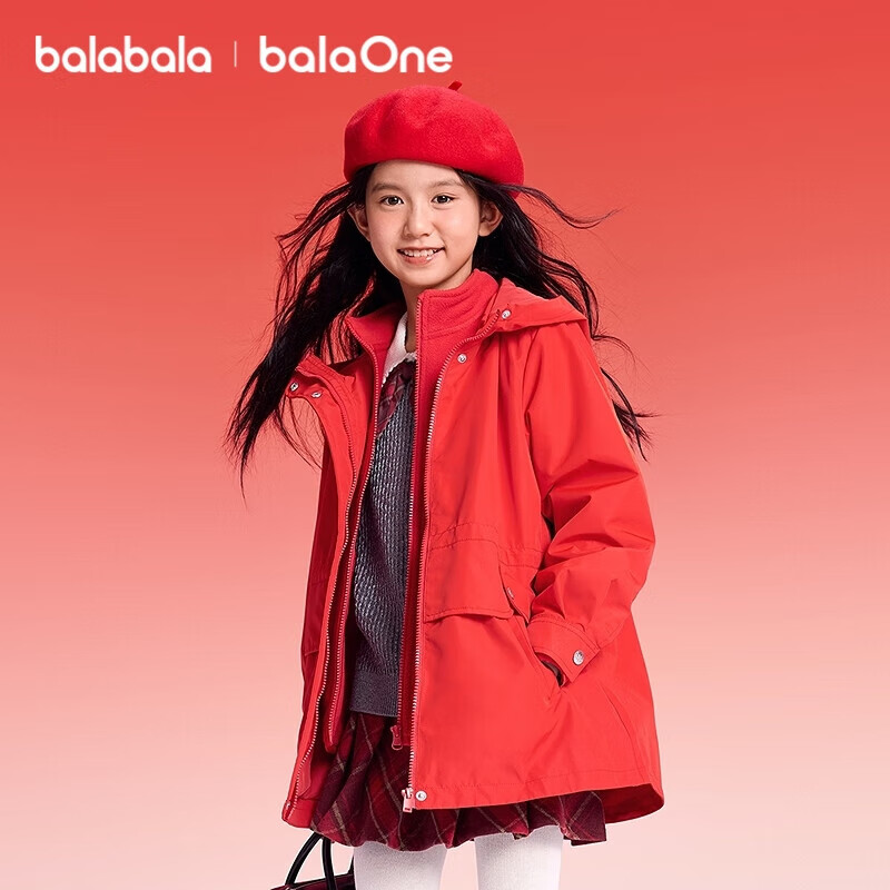 BALABALA Kids Girls' 2025 New Spring Fleece Three-Protection Two-Piece Set New Year Festival Outfit Sweet Style