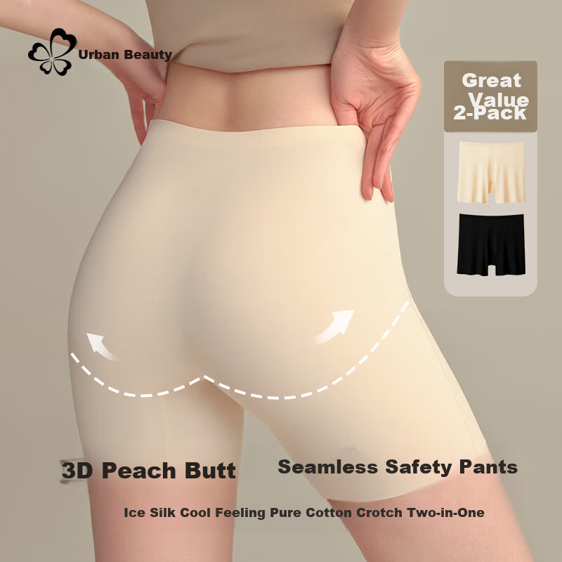 Dushiliren 2-Pack Four-In Safety Shorts for Women, Pure Cotton Inner Lining Leggings, Summer Ice Silk Seamless Panties, 2026 New Anti-Chafing Desig