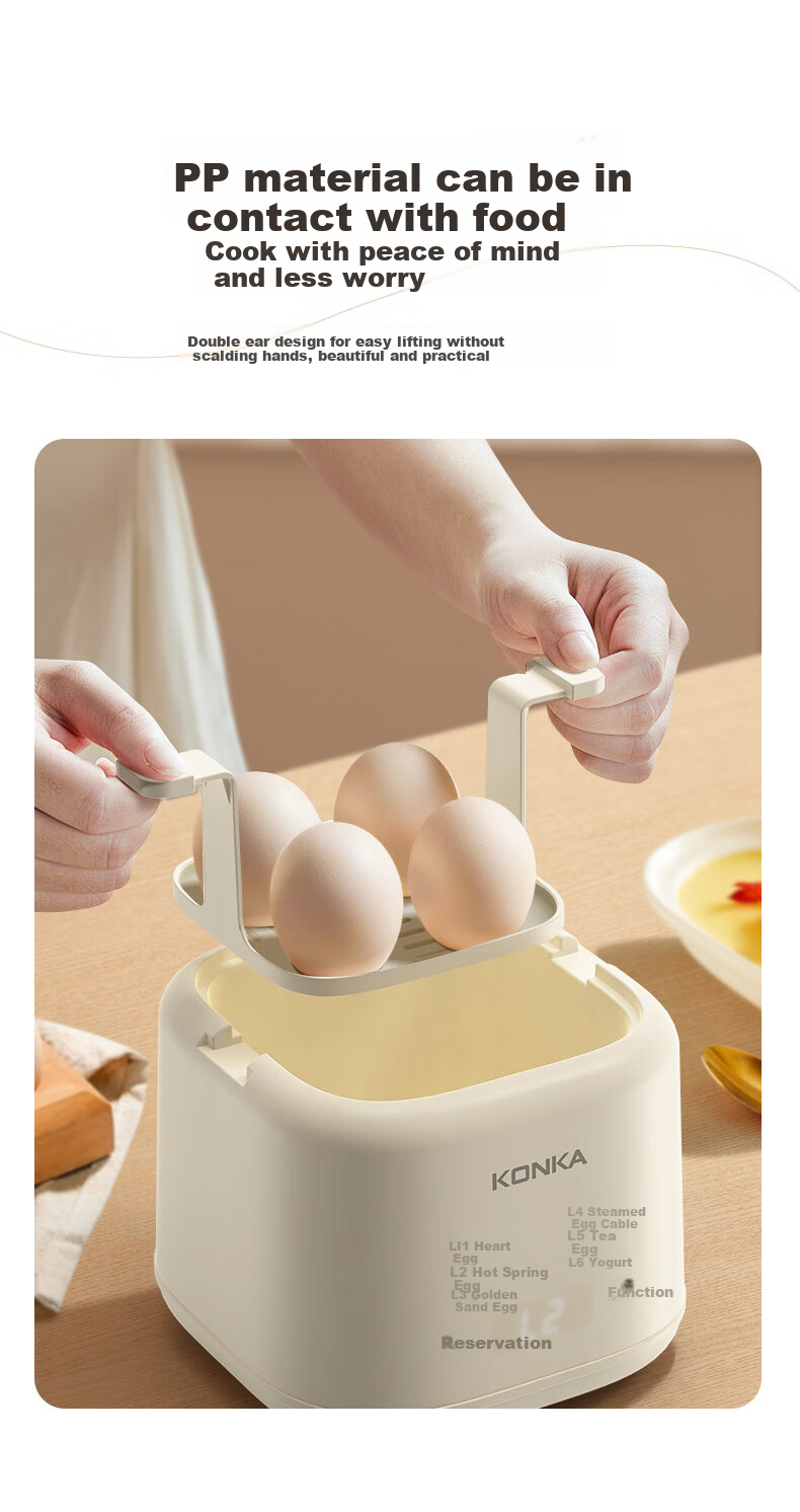 KONKA Egg Cooker, Compact Multifunctional Mini Electric Steamer, Single And Double Layer Breakfast Maker, All-In Egg Custard Machine for One Person, Home Steamer KZDQ-0303 12