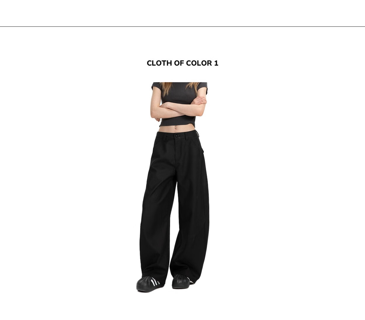 ICH MODE Women's American Style Autumn Winter Loose Straight Relaxed Curved Wide Leg Casual Pants Black L 2