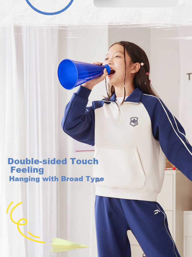 ANTA Children's Outfit for Girls, Fleece-Lined Autumn And Winter, Skin-Friendly, for Older Children, Sweatshirt Jacket And Pants Two-Piece Set A62537708 2