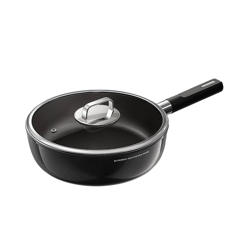 Royalstar Titanium Non-Coated Non-Stick Frying Pan 24cm with Lid for Steak Induction Gas Stove Cooking Pan Deep Fry Pan