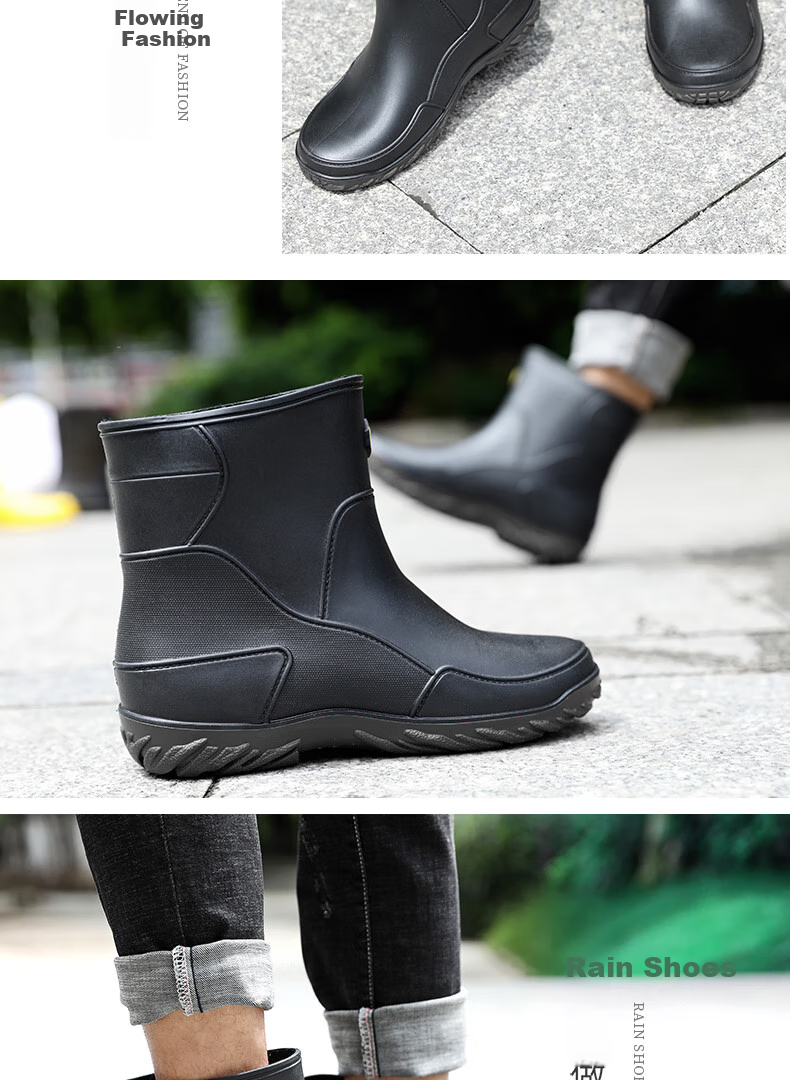 FOOTOPPO Rain Boots for Men, Mid-Calf Waterproof Shoes for Adults, Fashionable Rubber Boots for Men And Wome 13