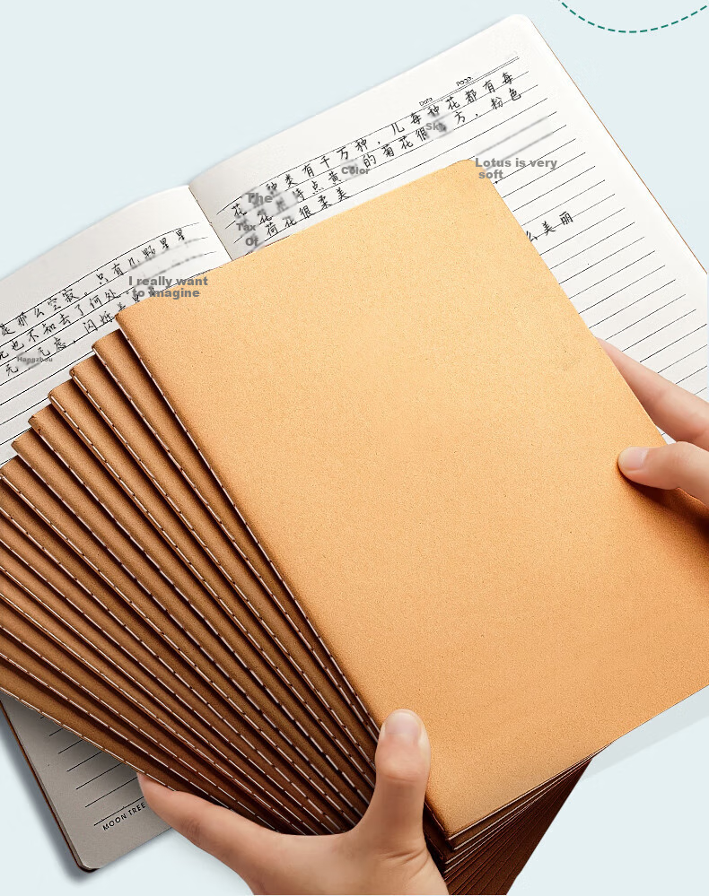 Licao Notebook, 16k Pages, Exercise Book with Kraft Paper Cover, Simple Stitching, Student Journal, 26 Lines, 5 Books/300 Sheets 2