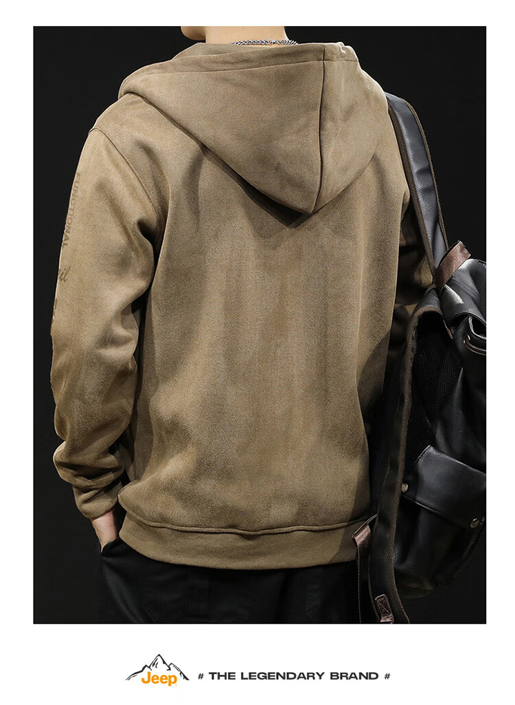 JEEP Men's Hoodie, Spring And Autumn Hooded Cardigan Jacket, Loose-Fitting Thickened Clothing for Men, Dark Gray, M 5