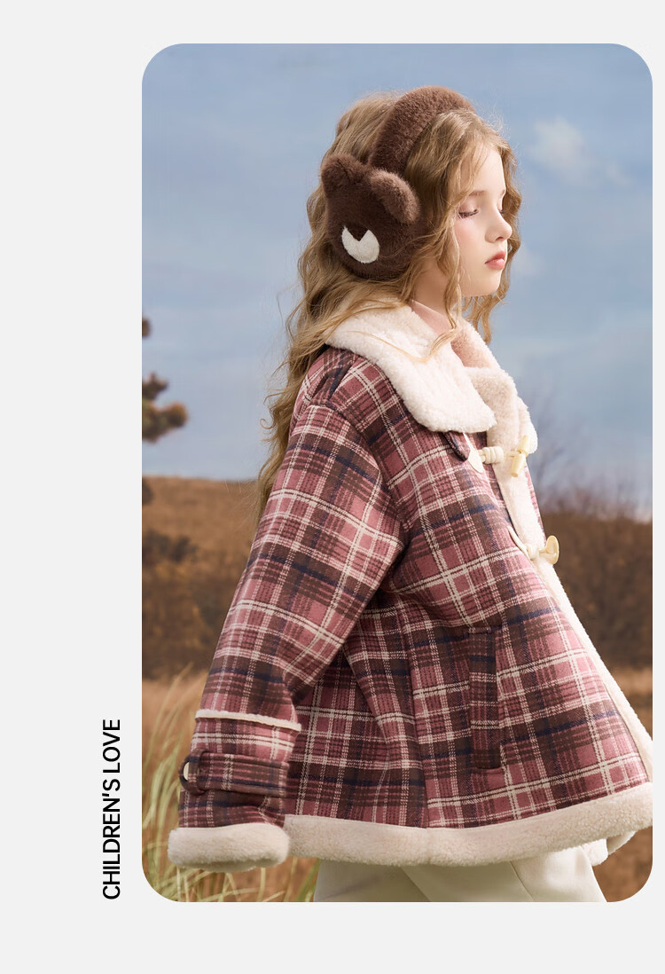 ASK JUNIOR Kids Plush Coat 25 Winter Mid-Large Children Faux Lamb Wool Short Jacket Girls Warm Fur Collar Fleece Top 6