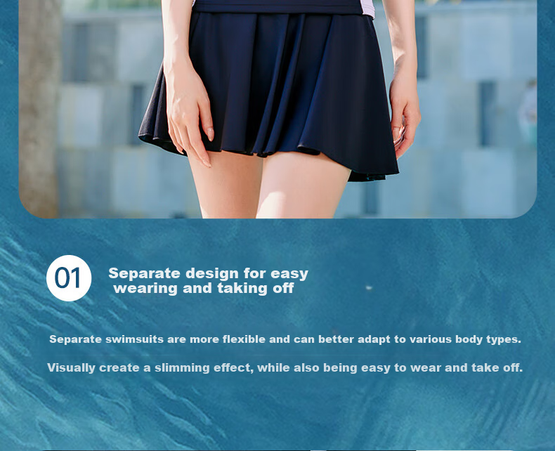 ANTA Slim Waist Women's Two-Piece Swimsuit, Slimming And Fitted, Tummy Control Skirt Design, Elastic Breathable Quick-Dry Chlorine-Resistant Swimwear 3XL 8