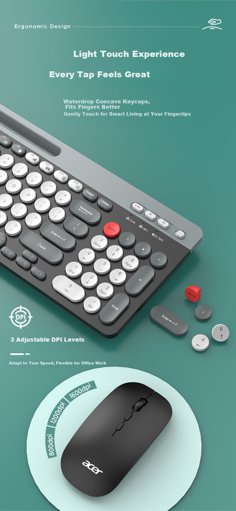 Acer Wireless Keyboard And Mouse Combo, Bluetooth Tri-Mode Silent Office Rechargeable Long Battery Life Mechanical Feel Compatible with Desktop Computers, Laptops, Mac Tablets, And Smartphones 9