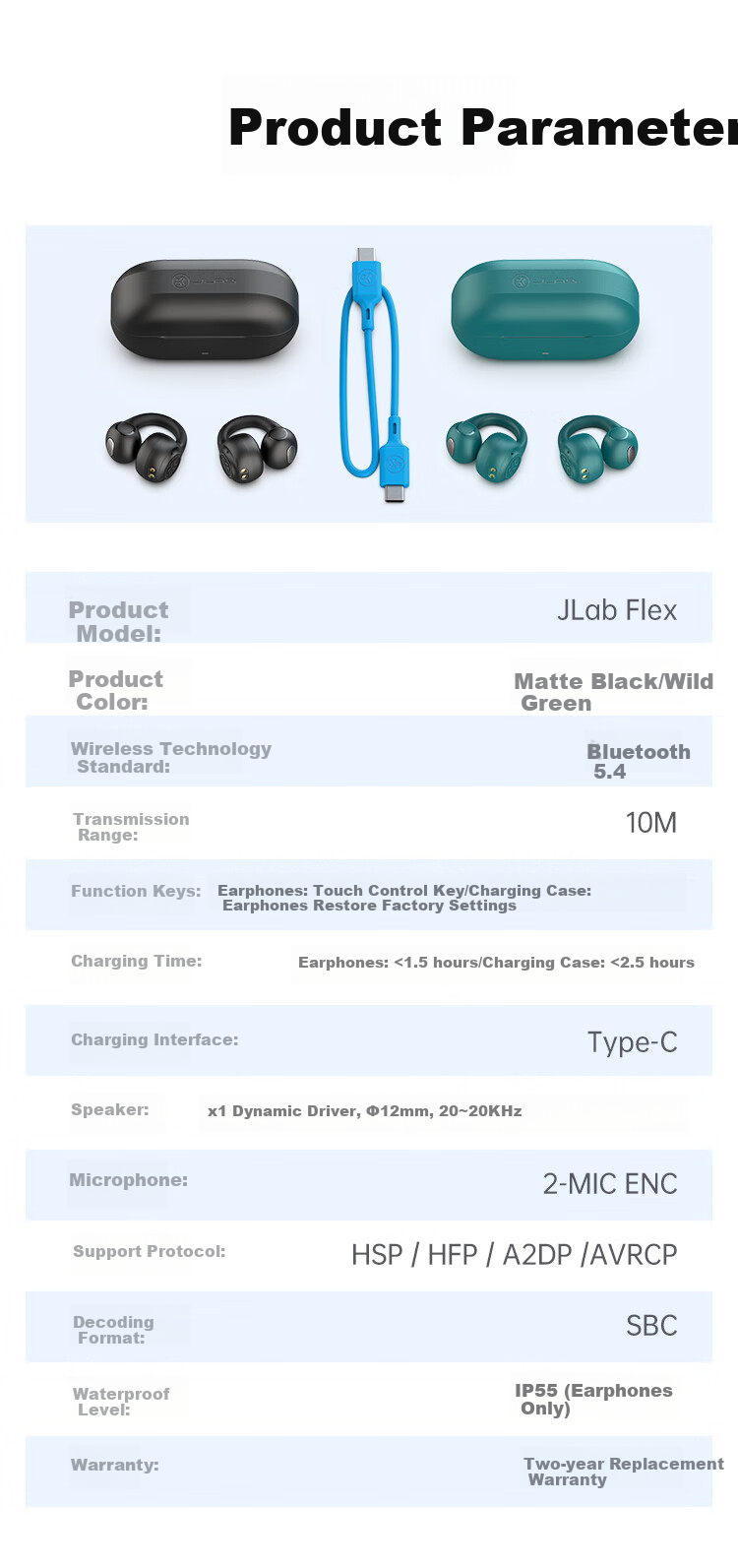 JLab Flex Ear Clip Headphones, Bone Conduction Concept Non-In Open Wireless Bluetooth Headphones, Gaming Music Sports Earphones, Comfortable Wear/long Battery Life, Wilderness Gree 7