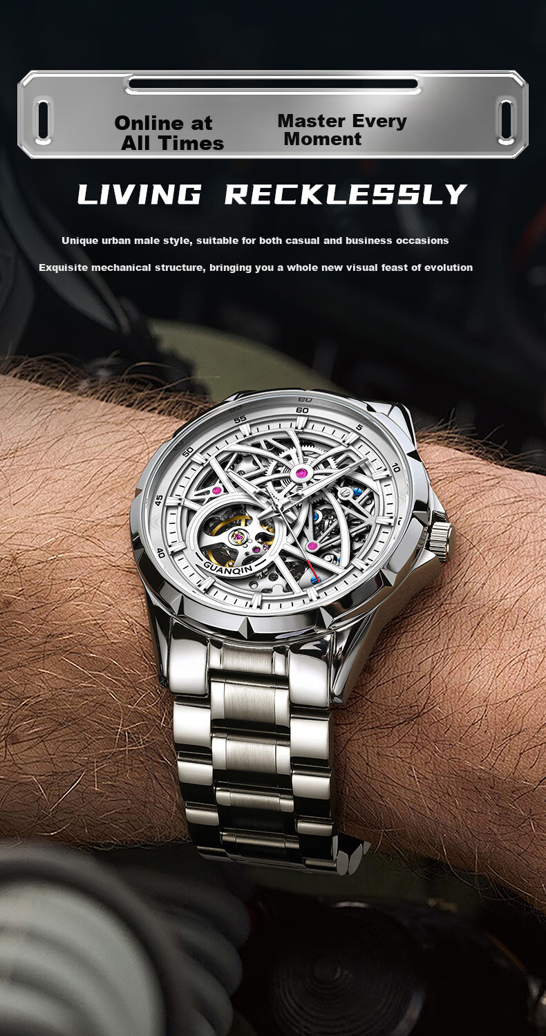 GUANQIN Men's Mechanical Watch, Swiss Certified Fully Automatic Skeleton Trendy Men's Watch, Fireworks Series Strong Luminous Famous Watch 2