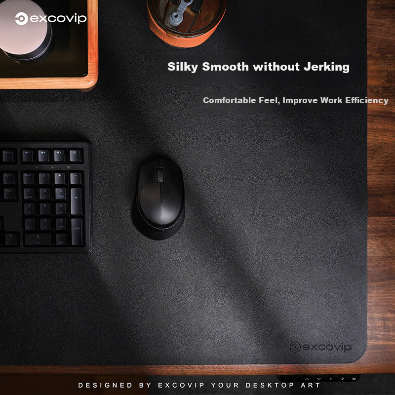EXCO 80x40cm Large Mouse Pad, Office Desk Mat, Waterproof Leather Writing Pad, Computer Mat, Keyboard Leather Desk Cover, Double-Sided Gaming Mat, Elegant Black 3761 4