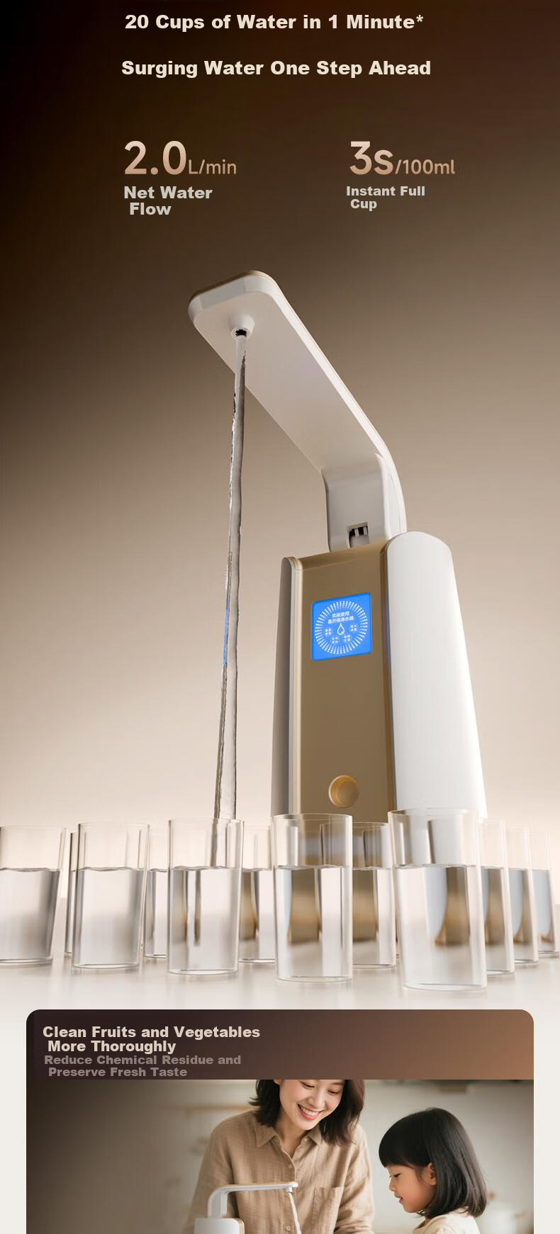 Yikaide Water Purifier Home Direct Drinking Water Machine High Flow Kitchen Water Purifier No Electricity Required Zero Wastewater Countertop Ceramic Diatomaceous Earth Filter Ultrafiltration Wastewater-Free Water Purification Machine C1 Pro 9