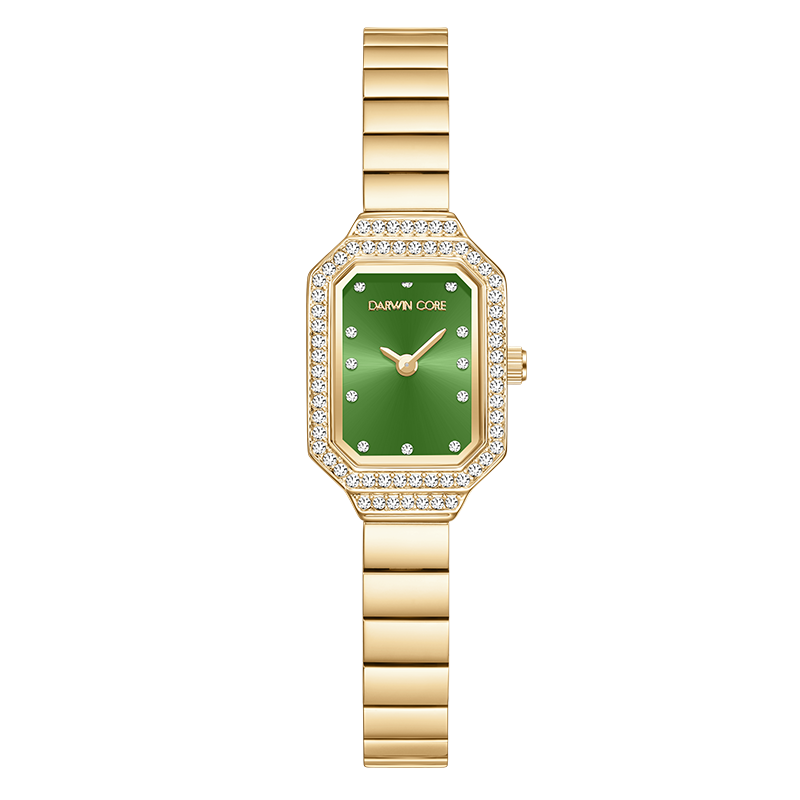 Darwin Core Daiwenke Small Golden Jade Green Diamond-studded Starry Sky Vintage Women's Watch Premium Niche Birthday Gift for Girlfriend