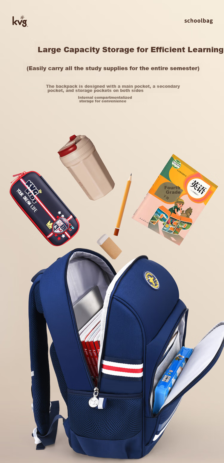 KVG Schoolbag for Primary School Students, Children's Backpack with Spine Protection And Load Reduction, Suitable for Grades 1-4 Boys' Backpack 8