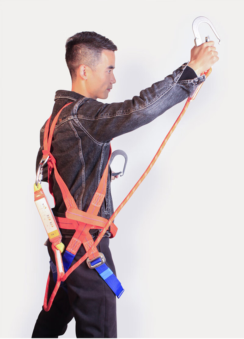 CK-Tech National Standard Five-Point Safety Harness High-Altitude Work Double Large Hook Safety Rope CKB-AQD001 Orange Blue 1 Set 1