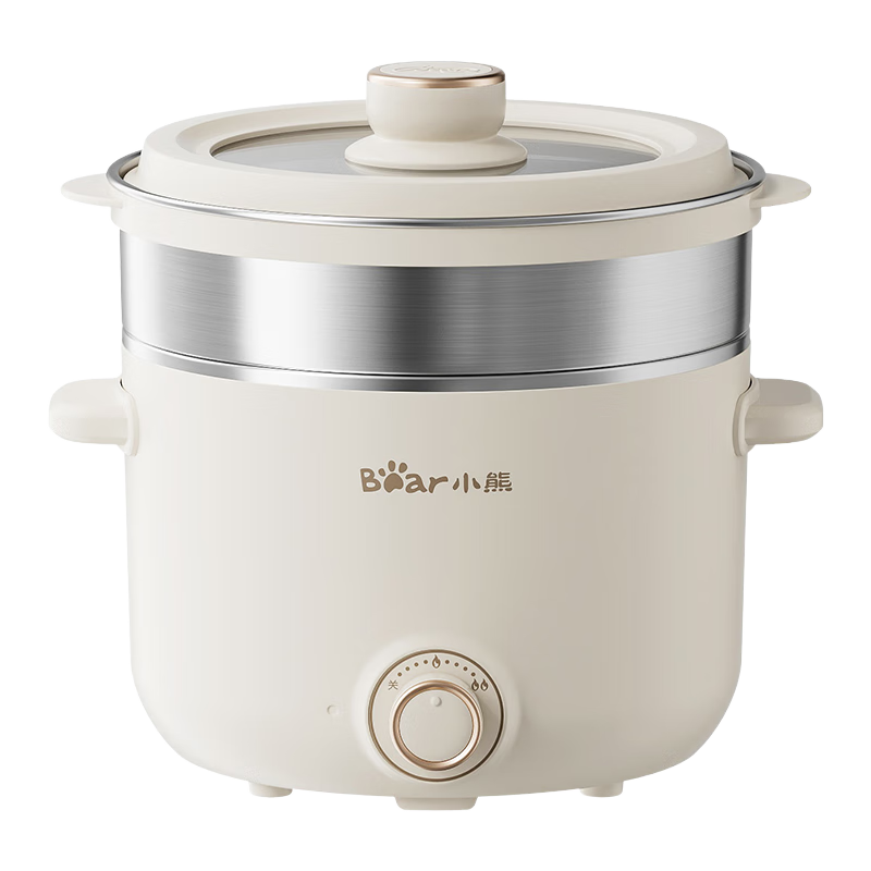 Bear Stainless Steel Electric Cooker for Dormitory, Small Hot Pot, Instant Noodle Maker, Home Electric Cooking Pot, Multi-Functional Steaming And Boiling Pot with Large Capacity for 2-3 People, E25P6 Model with Steamer Basket
