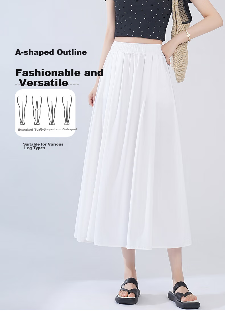 BOPRUIEY Ice Silk Midi Skirt for Women, Summer 2026 Latest Thin Elastic A-Line Draping Wide Hem Umbrella Skirt 4