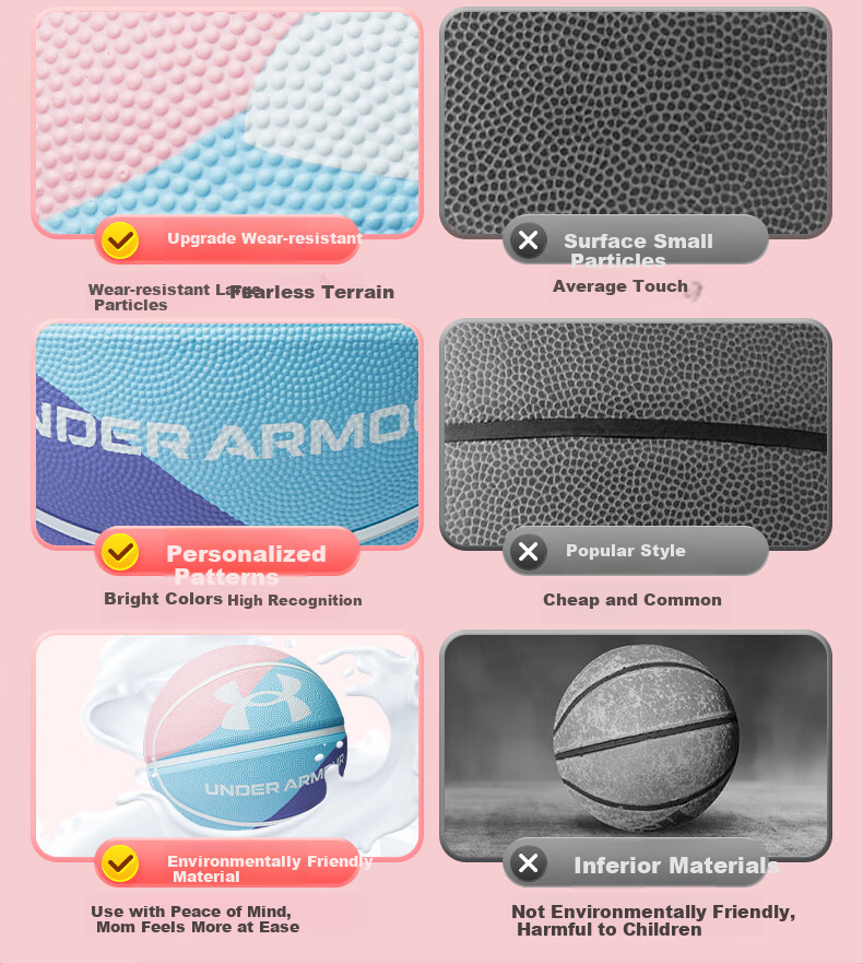 Under Armour Basketball, Size 5 for Children, Youth, Elementary School Students, Kindergarten, Indoor And Outdoor Competition, Non-Slip, Wear-Resistant, Girls' Size 5, Gift 9