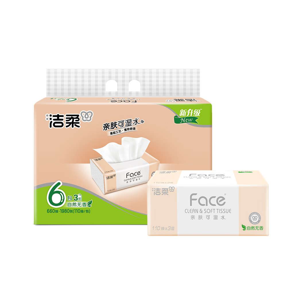 C&S Facial Tissues, Pink Face 3-Ply 110 Sheets * 6 Packs, Wet Wipes Toilet Paper, Soft And Strong Tissue Sheets in Bulk Pack