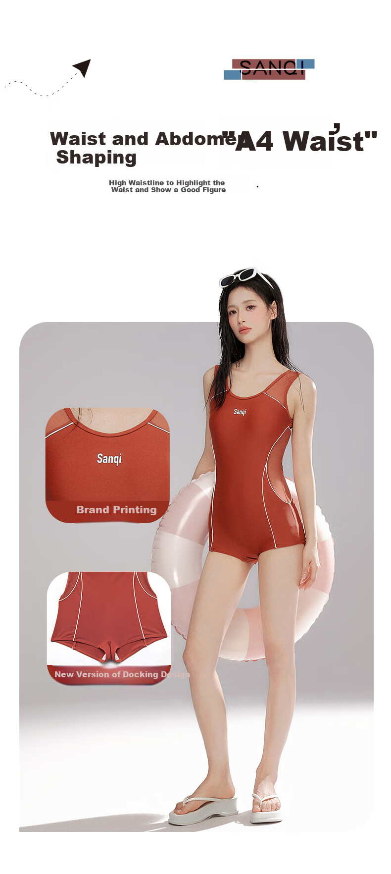 Sanqi Women's Plus Size One-Piece Swimsuit, Quick-Drying Professional Conservative Boyshort Racing Swimwear for Swimming And Hot Springs, Brick Red, 3XL 1