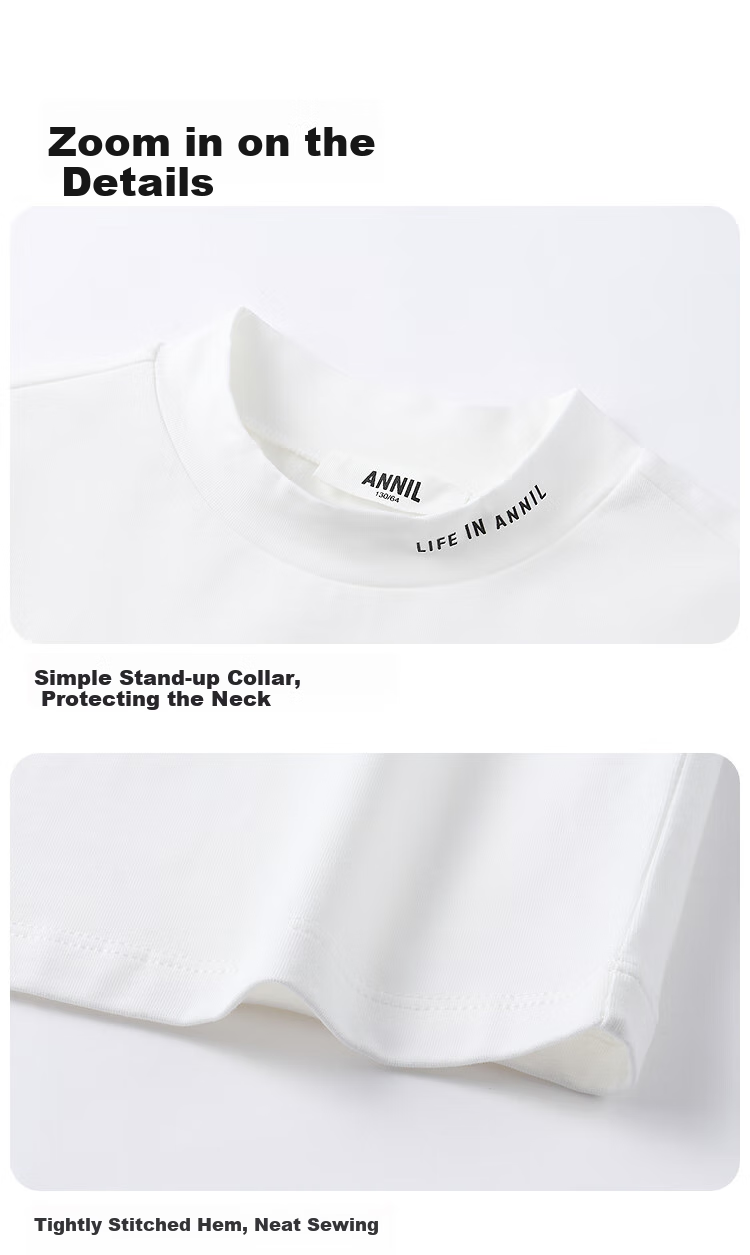Annil Children's Clothing, Boys And Girls Mid-Round Long-Sleeve T-Shirt, 2025 Autumn New Style, Solid Color Base Shirt 13