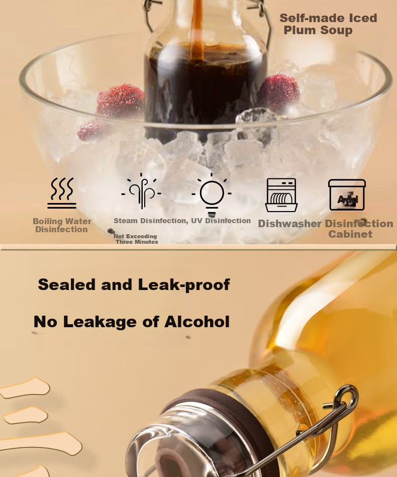 Juyuansu Ginseng Liquor Infusion Bottle, Glass Sealed High-Quality Liquor Storage Bottle, Liquor Storage And Dispensing Container, 1L, Deep Burgundy Red 5