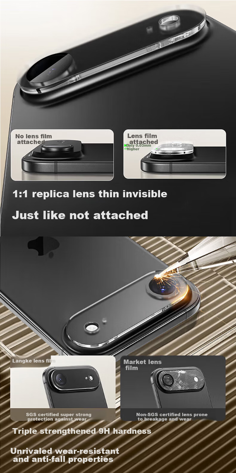 LLUNC [2-Pack] IPhone 17 Air Camera Lens Protector, Apple 17 Air Rear Camera Tempered Glass Film, Ultra-Clear Anti-Drop All-In Full Coverage Protective Film 2