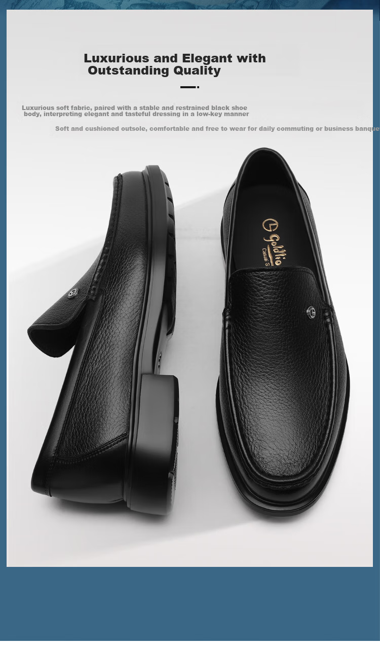 Goldlion Men's Shoes, Business Leather Shoes, Lightweight And Durable, Deerhide Loafers, G580430546AAA, Black, Size 40 3