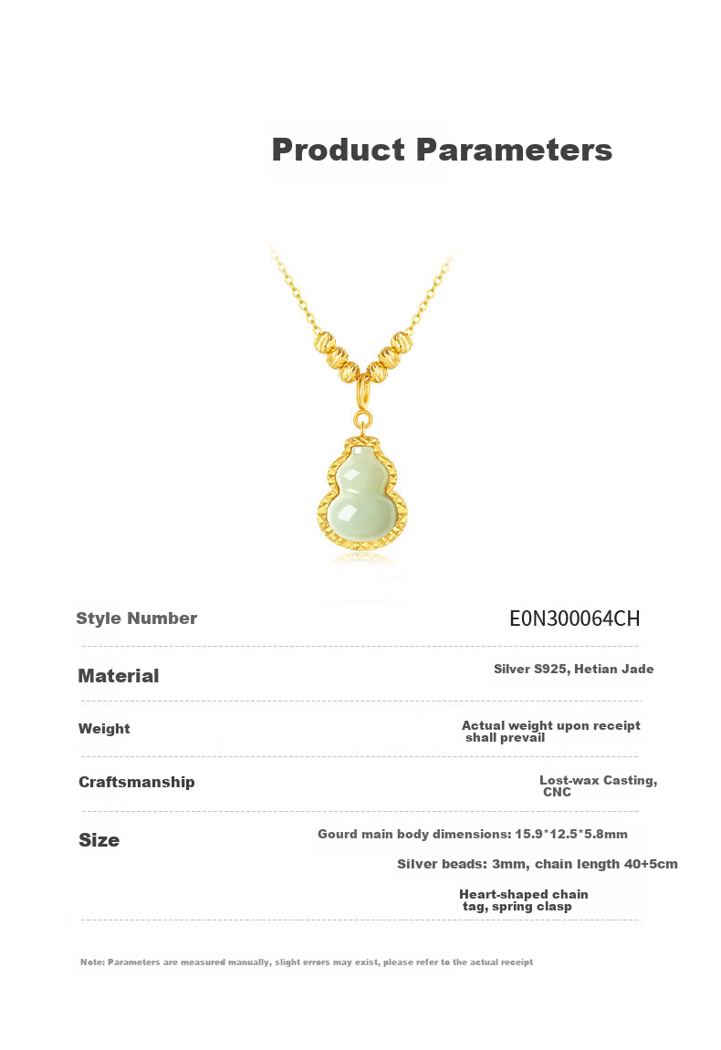 CHOW TAI SENG [Birthday Gift] Flowing Light Fortune Hetian Jade Gourd Necklace, Chinese Style New Chic for Girlfriend 2