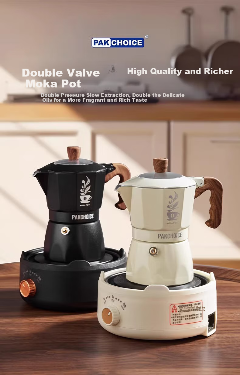 TEOTM Moka Pot with Dual Valves, Home-Use Italian Manual Coffee Maker, Hand Grinder Coffee Brewing Equipment Set 1