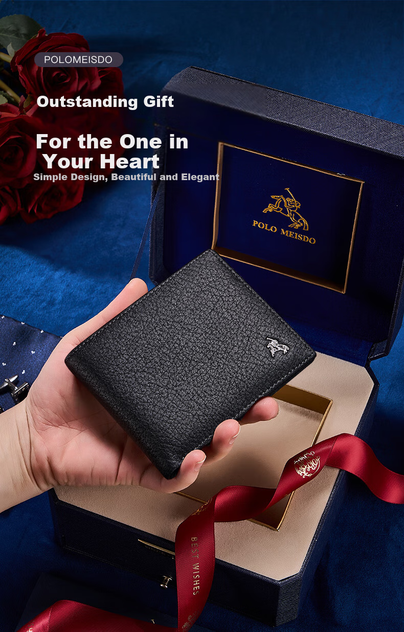 POLOMEISDO Men's Wallet, Genuine Leather Short Purse, Cowhide Multi-Card Slots, Gift Box, Birthday Present for Boyfriend, Husband, Father 7