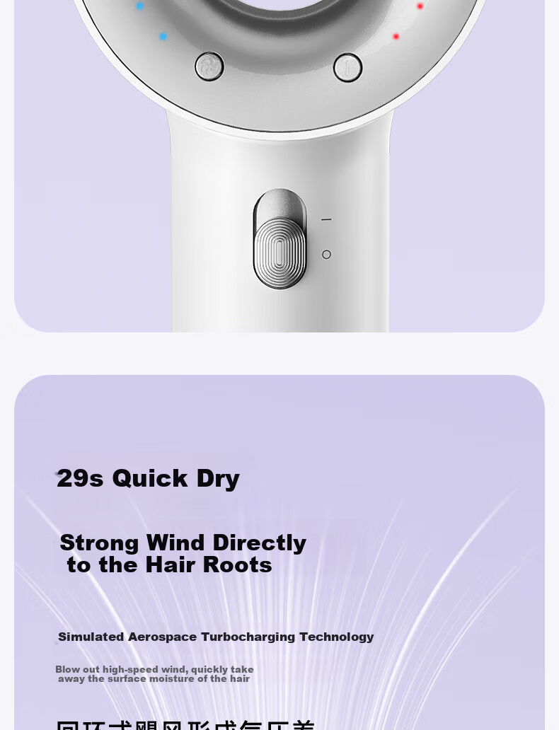 AUX Hair Dryer for Home Use, High-Speed Negative Ion Hair Protection, Quick-Drying, Powerful Airflow, Hair Dryer for Men And Women, High-Power Non-Damaging Hair, Hollow Bladeless Electric Hair Dryer, Girlfriend Gift 9