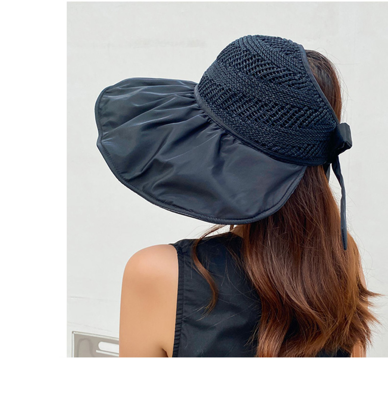 FitonTon Women's Wide Brim Sun Hat, UV Protection Black Gel Visor Cap, Summer Outdoor Versatile Straw Hat 20