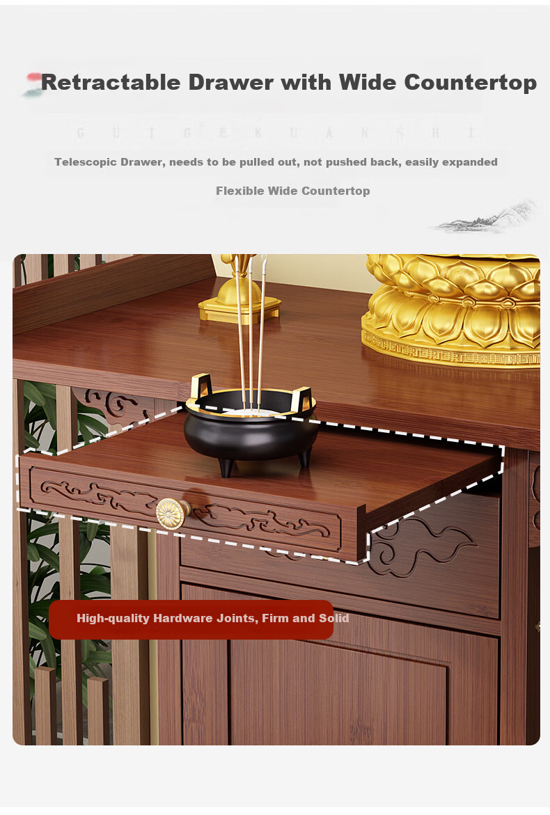Taomengju Buddha Table, New Chinese Style Standing Cabinet, God of Wealth Cabinet, Buddha Altar, Incense Burner, Buddha Statues, Guan Gong Bodhisattva Altar, Offering Table, Storage Rack 10