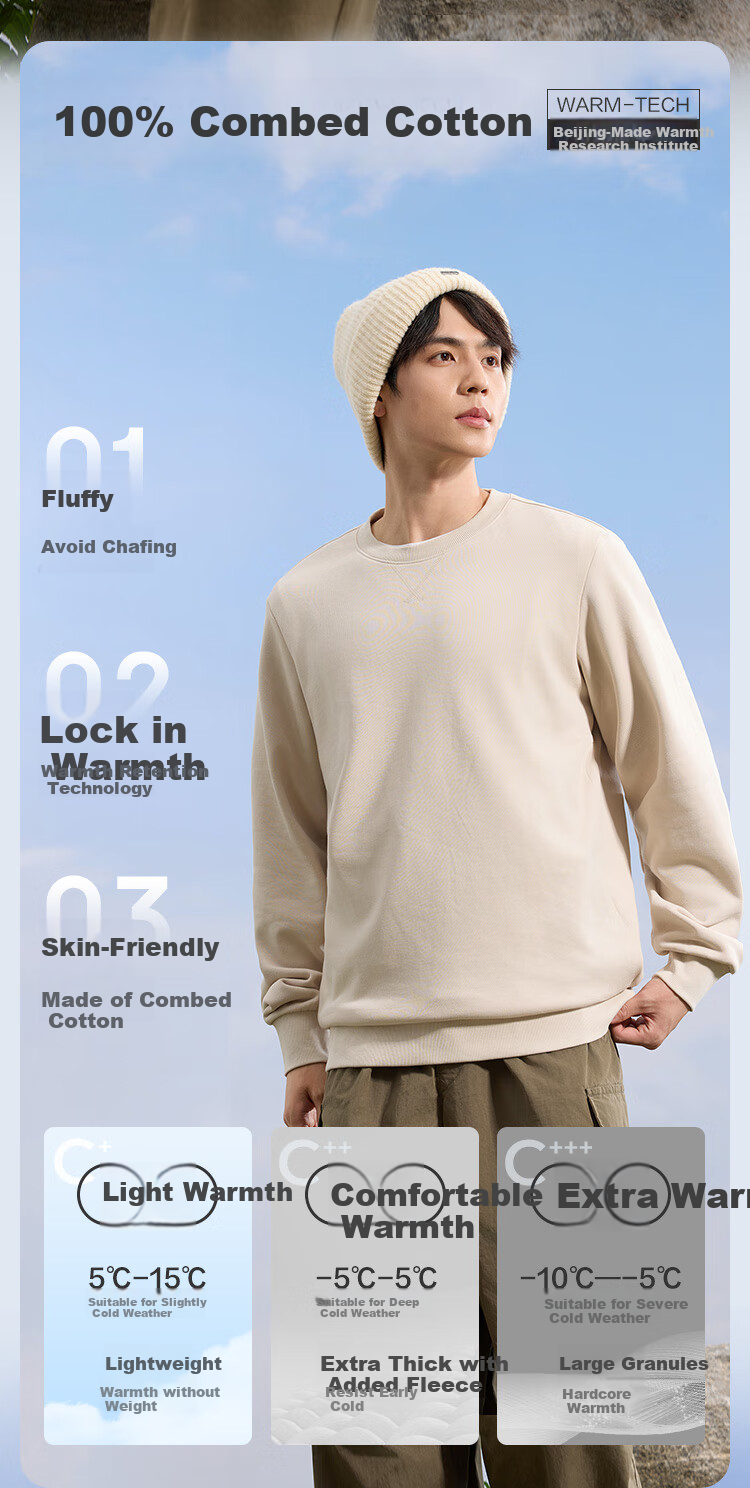 JD Original Pure Cotton Sweatshirt for Men, 2026 New Spring And Autumn Jacket, Men's Clothing, Base Layer T-Shirt, Navy Blue, 3XL 2
