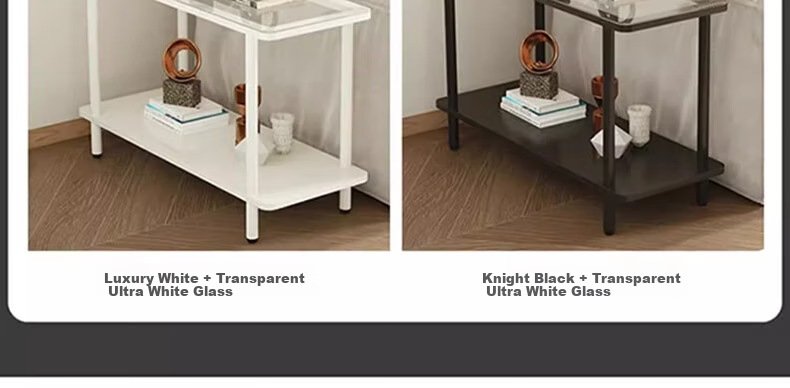 FENJIEXIAN Side Table, Coffee Table, Living Room Light Luxury Small Tea Table, Tempered Glass Tea Stand, Bedside Table, Double-Layer Storage Tea Table 7
