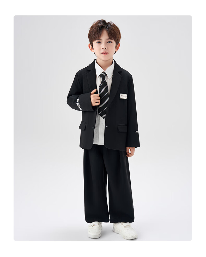 Romon Children's Suit Set British Style Flower Boy Formal Wear Boys Academy Casual Blazer Piano Performance Outfit Black 160 2