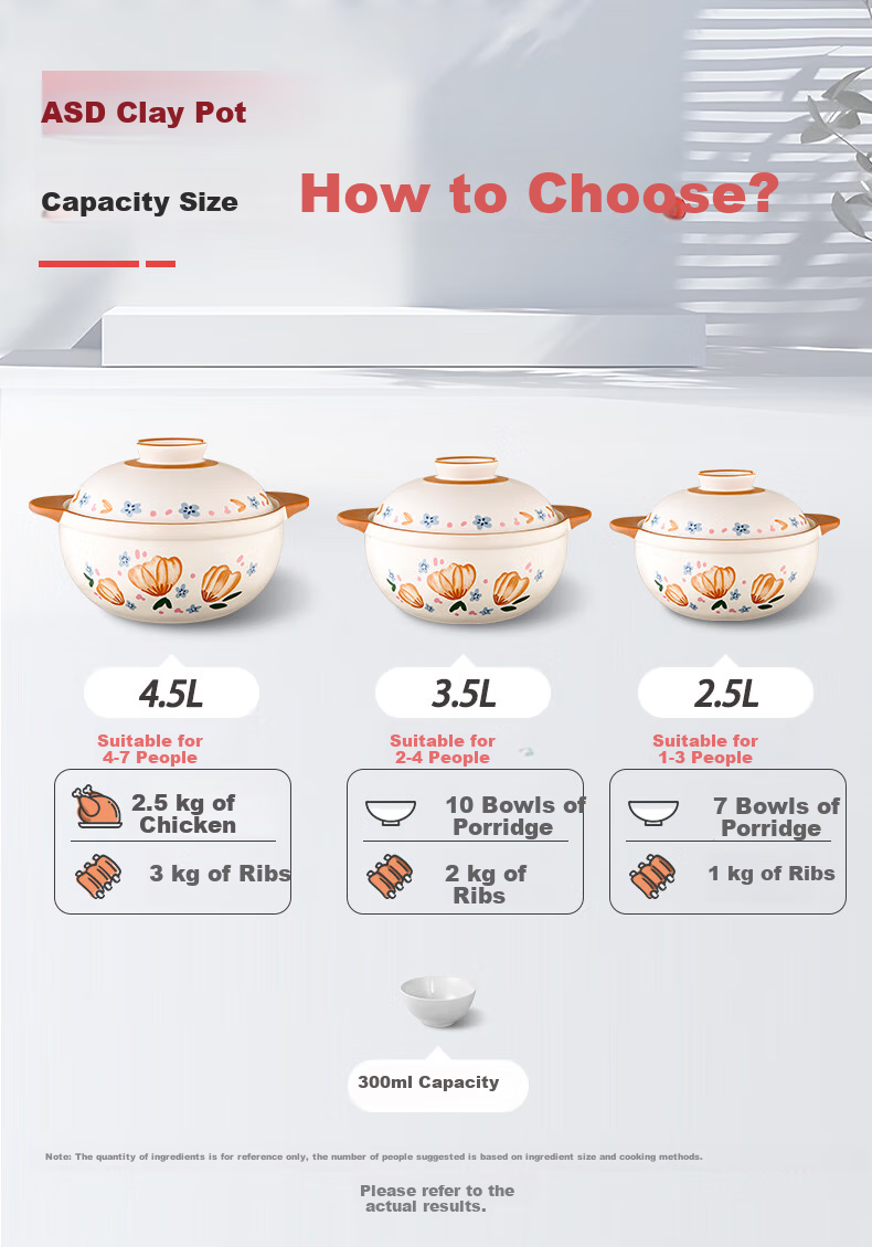 ASD Clay Pot Stew Pot 3.5L for Soup And Rice, Ceramic Pot for Chinese Medicine, Gas Stove Casserole 2
