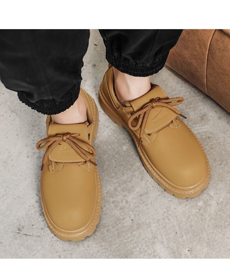 Warrior Men's Martin Boots Thick Sole Height Increasing Black Casual Derby Work Shoes Men's Tan 39 8