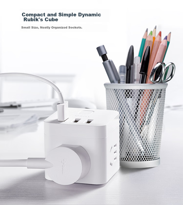 BULL Magic Cube USB Socket Power Strip/Extension Cord GN-U303H Black Magic Cube, Total Length 1.5 Meters, Master Switch 4
