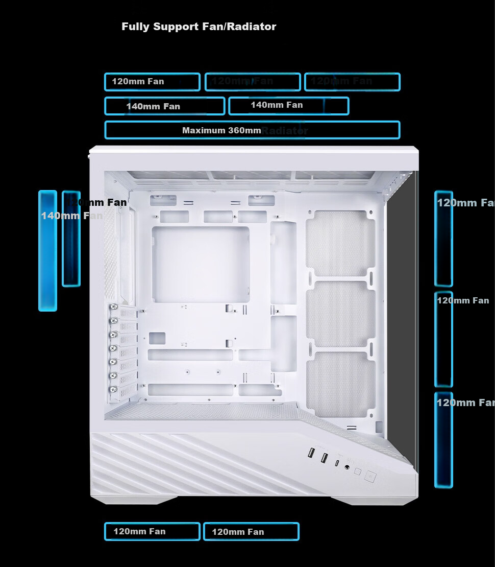 LIANLI Fengyi V100 Computer Case, Seaside View Case, Black / Supports ATX Motherboard / 360mm Water Cooling / Pre-Installed Graphics Card Bracket 7
