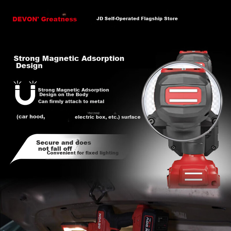 Devon 20V Lithium Battery Folding Inspection Lamp 5536, High-Brightness 1000 Lumens, Multi-Level Adjustable Emergency Lighting