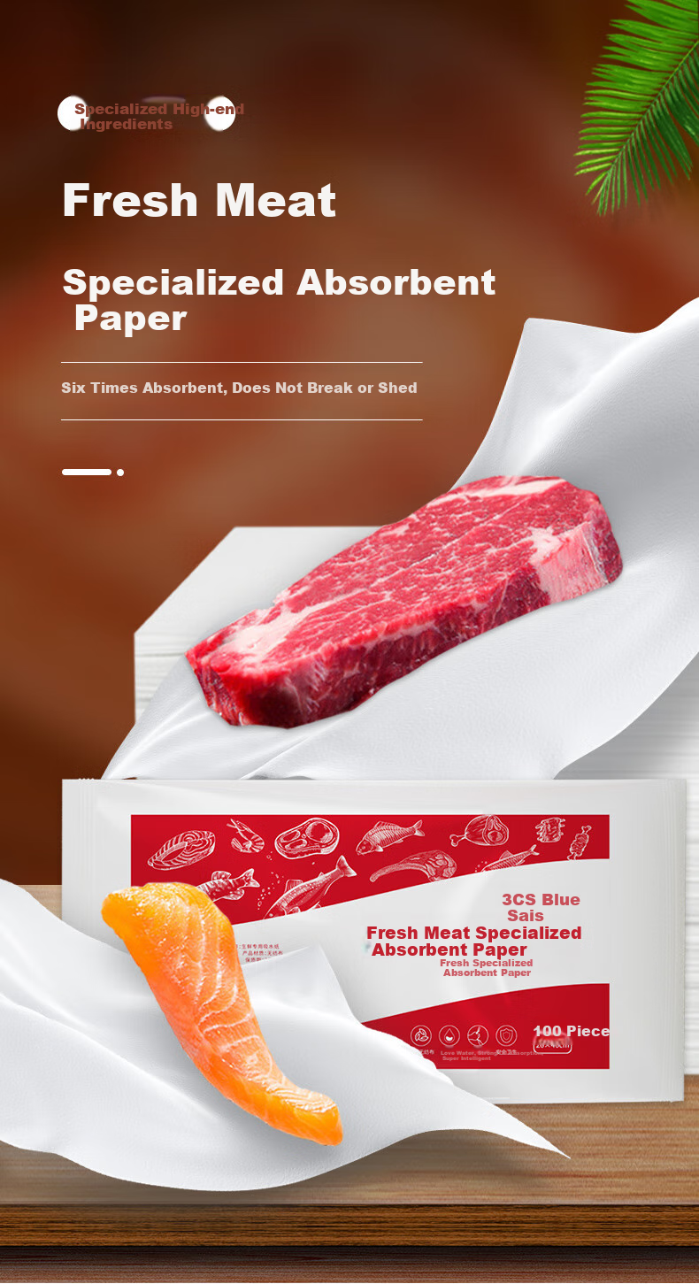 Lansaisi Kitchen Fresh Absorbent Paper for Steak, Salmon Sashimi, And Raw Fish, 25*34cm*100 Sheets*2 Packs 1