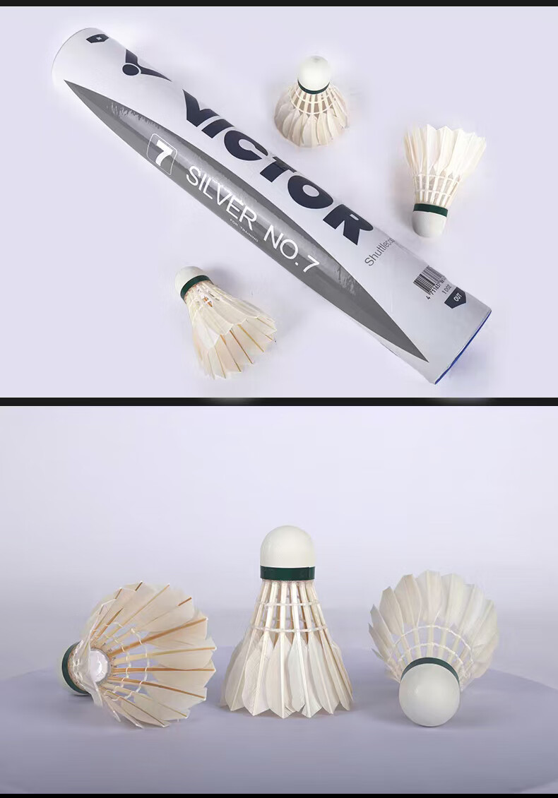 VICTOR Badminton Shuttlecocks, Silver And White, Size 7, Speed 76, Durable, Stable Flight, for Competition And Training, Pack of 12 1