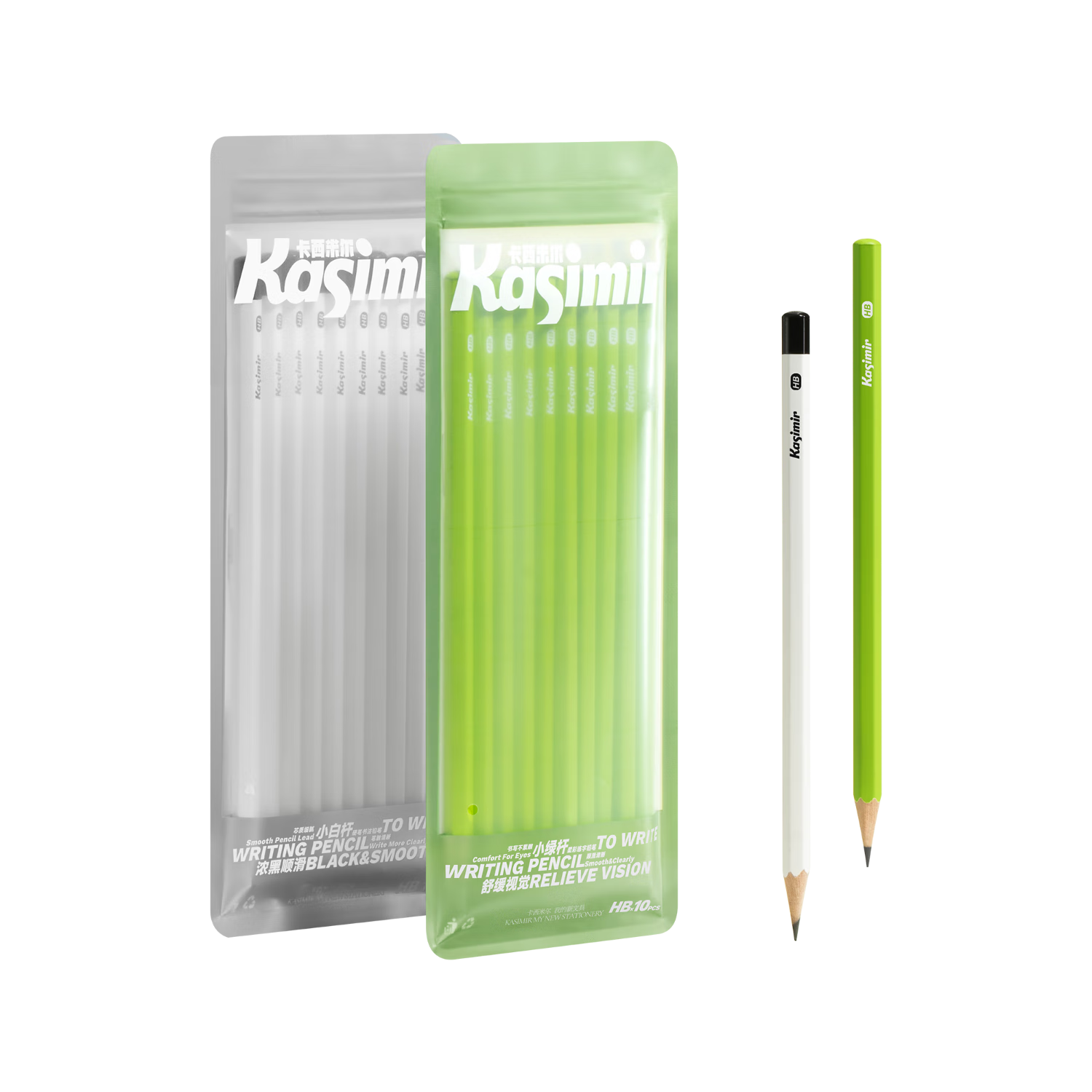 Casimir Small White and Green Hexagonal Pencil Set of 10 Non-Toxic Exam Writing Pencils for Primary Students Kindergarten Beginners Practice Pen - Small Green HB