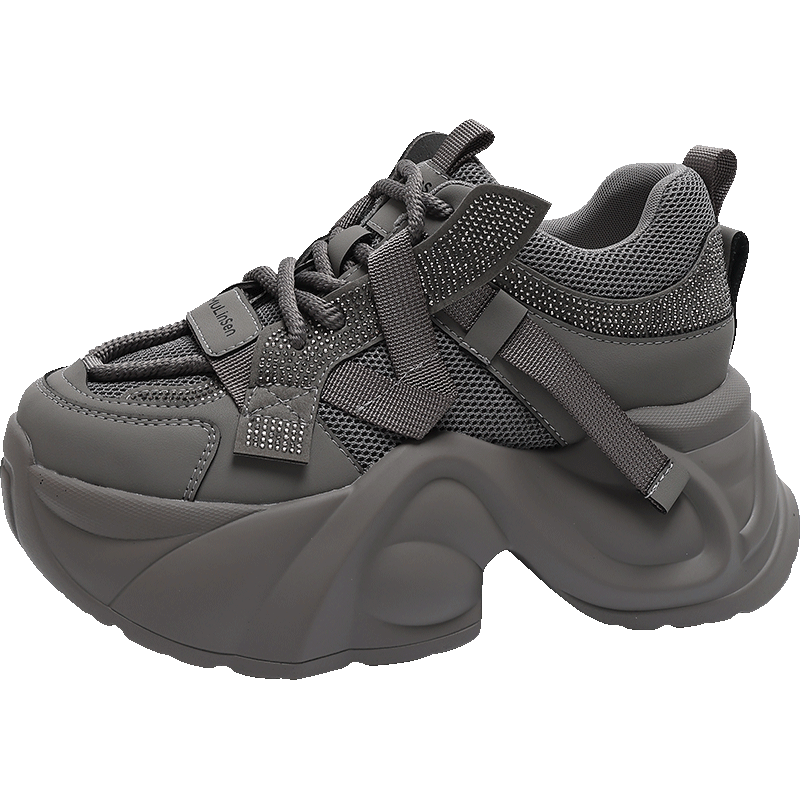 MULINSEN Women's Soft Sole Comfortable Thick Sole Height Increasing Dad Sneakers Lightweight Casual Sports Shoes Gray Size 37