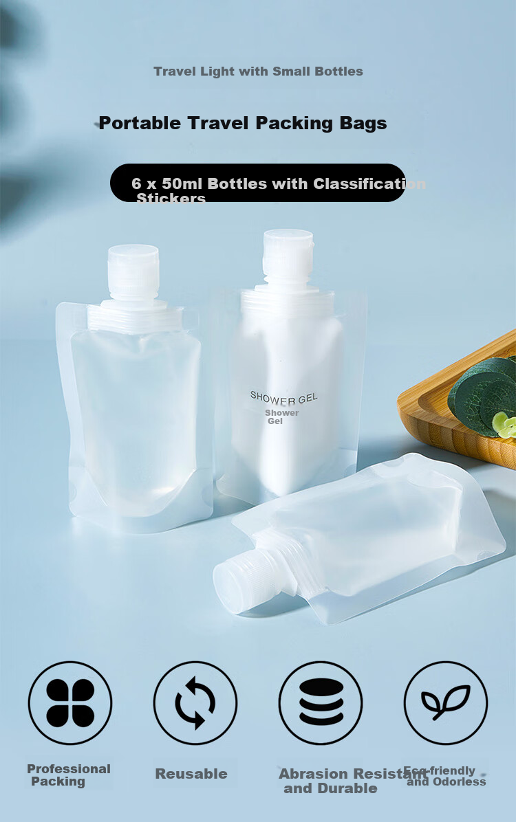 Meifuyu Portable Travel Cosmetic Dispensing Bags, 50ml*6 Pieces, Disposable Dispensing Bottles, Liquid Storage Bags MF8647 1