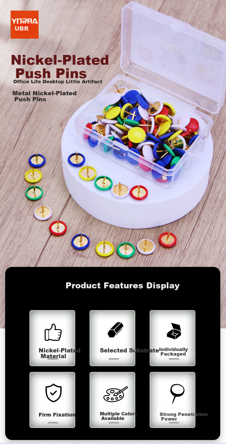 Youbili Pushpins, Cork Board Tacks, Drawing Pins, 200 Pieces/tube, 8*23mm, 1 Tube, 4355 Colorful 1