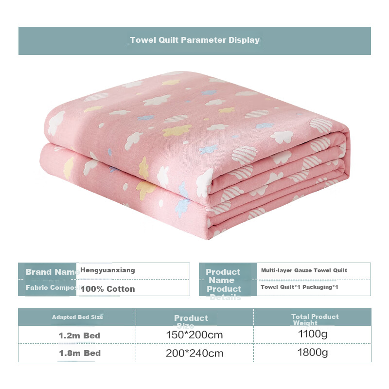 Hengyuanxiang Pure Cotton Gauze Towel Blanket, Six-Layer Thickened Blanket, Single Person Summer Cool Air Conditioning Thin Blanket, Nap Blanket, 150*200cm