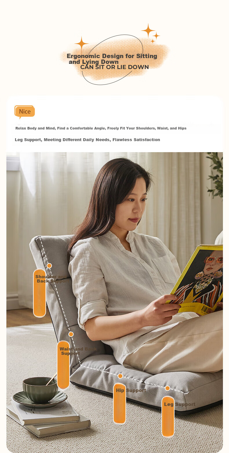 JIAYI Lazy Sofa, Can Lie Down And Sleep, Bed Chair, Tatami Sofa Chair, Bedroom Backrest Chair, Balcony Bay Window Cushion Chair 6